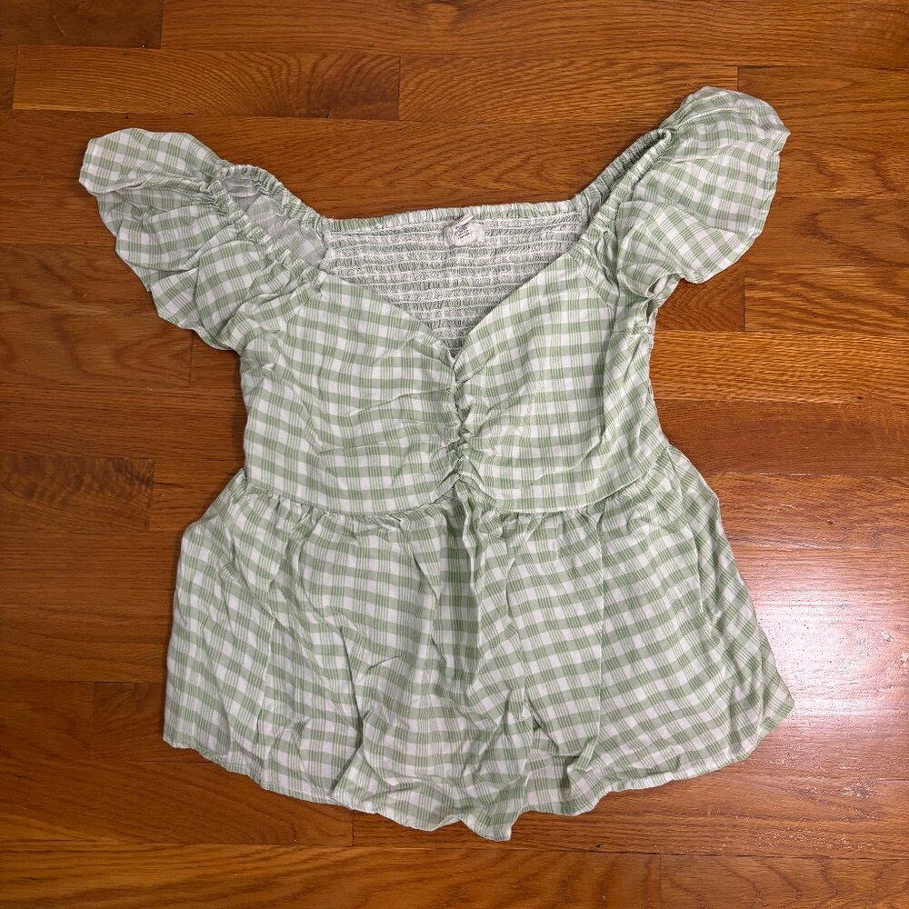 Light Green Plaid Babydoll Top